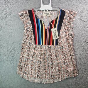 NEW Savanna Jane Top‎ Women Medium Colorful Embroidered Cap Sleeve Boho